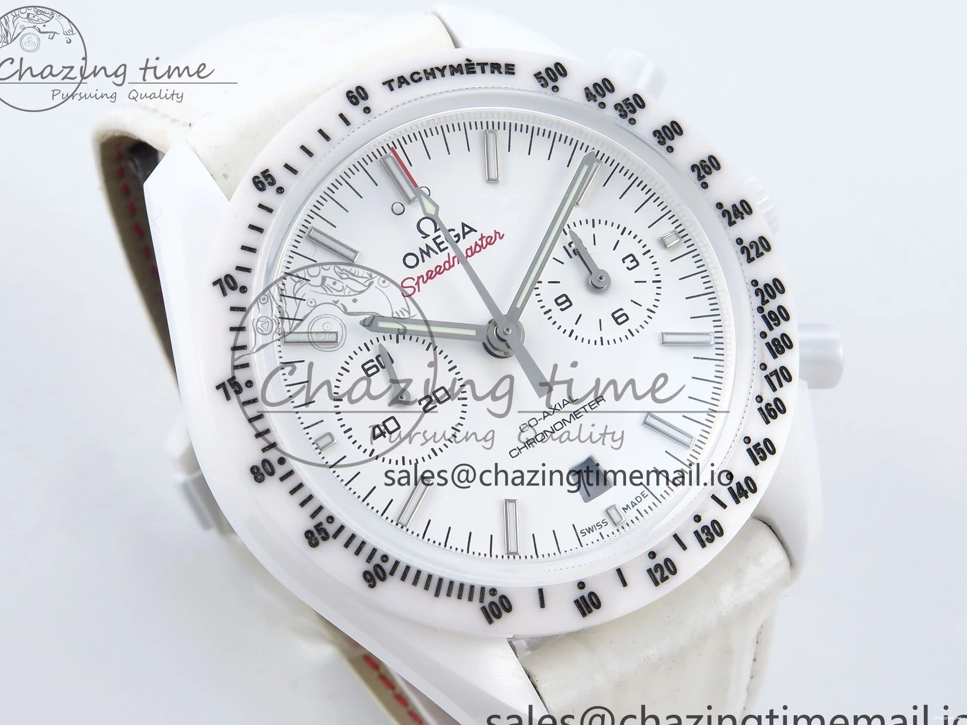 0522 Speedmaster White Side Of The Moon N1F 1:1 Best Edition White Dial White Ceramic on White Leather Strap A GoAnywhere 7694